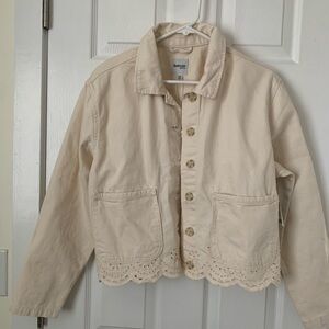 Kensie Cream Scallop Hem Button Front Jacket